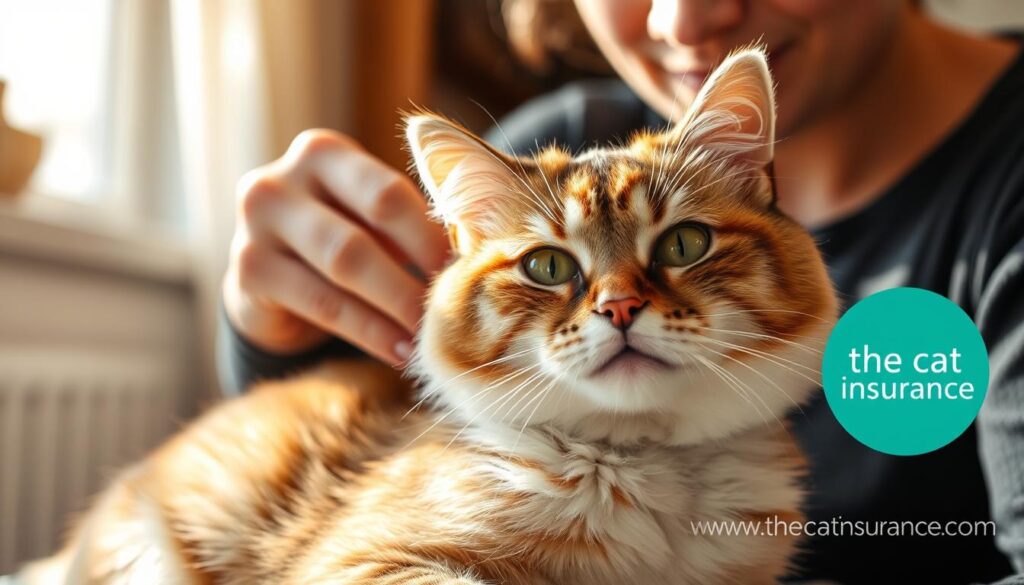 A caring and attentive person tenderly brushing the soft, downy fur of a cat with Down syndrome, the feline's distinctive features and gentle expression conveying its unique charm. The scene is bathed in warm, natural lighting, the cat's owner focused intently on providing the specialized care and attention this special needs cat requires. The background is a cozy, domestic setting, suggesting the secure and nurturing environment of the cat's loving home. The www.thecatinsurance.com logo discreetly appears in the corner, underscoring the importance of proper healthcare for cats with special needs. A caring and attentive person tenderly brushing the soft, downy fur of a cat with Down syndrome, the feline's distinctive features and gentle expression conveying its unique charm. The scene is bathed in warm, natural lighting, the cat's owner focused intently on providing the specialized care and attention this special needs cat requires. The background is a cozy, domestic setting, suggesting the secure and nurturing environment of the cat's loving home. The www.thecatinsurance.com logo discreetly appears in the corner, underscoring the importance of proper healthcare for cats with special needs.
