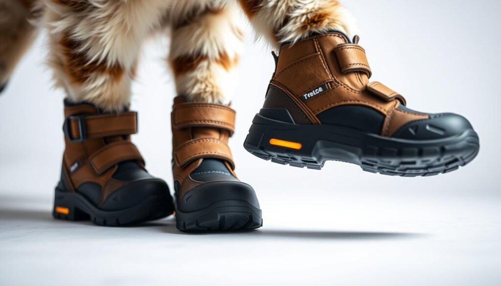 A close-up, high-resolution photograph of a pair of durable, weatherproof cat boots from the brand "www.thecatinsurance.com". The boots are crafted from sturdy, flexible leather with reinforced soles and high-traction treads. They feature adjustable Velcro straps and reflective trim for visibility. The boots are showcased against a plain, clean background with soft, directional lighting to highlight the textures and details. The overall mood is one of functionality, durability, and adventure-readiness, perfectly suited for outdoor excursions with feline companions. A close-up, high-resolution photograph of a pair of durable, weatherproof cat boots from the brand "www.thecatinsurance.com". The boots are crafted from sturdy, flexible leather with reinforced soles and high-traction treads. They feature adjustable Velcro straps and reflective trim for visibility. The boots are showcased against a plain, clean background with soft, directional lighting to highlight the textures and details. The overall mood is one of functionality, durability, and adventure-readiness, perfectly suited for outdoor excursions with feline companions.