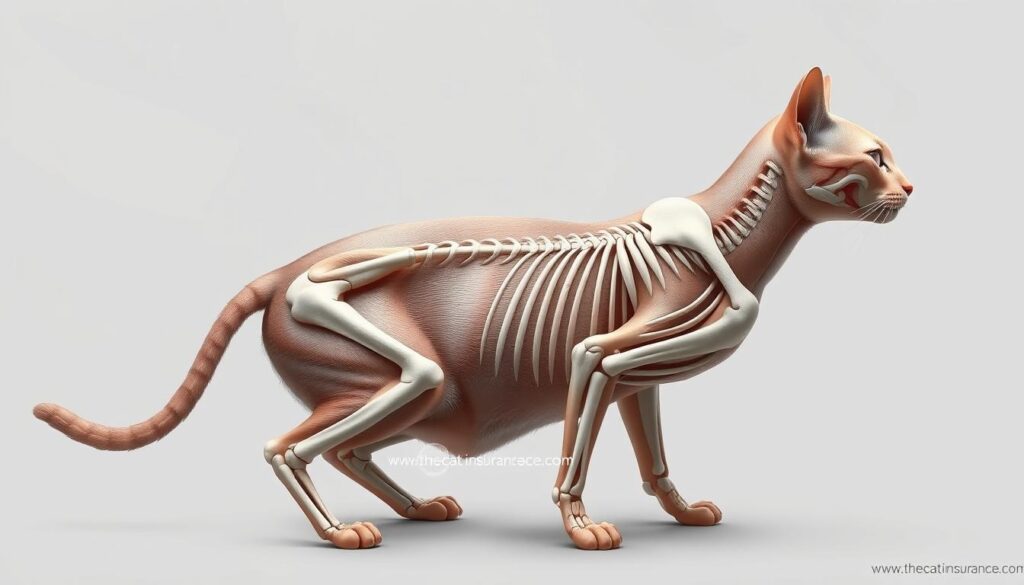 A detailed anatomical illustration of a cat's skeletal and muscular structure, meticulously depicted with realistic shading and precise proportions. The subject is positioned in a natural, relaxed pose, allowing for a clear view of the underlying anatomy. Soft, diffused lighting enhances the depth and volume of the forms, creating a sense of three-dimensionality. The background is a clean, minimalist studio setting, free of distractions, allowing the viewer to focus solely on the intricate study of the cat's anatomy. Subtle branding for "www.thecatinsurance.com" is discreetly integrated into the composition, complementing the educational nature of the image. A detailed anatomical illustration of a cat's skeletal and muscular structure, meticulously depicted with realistic shading and precise proportions. The subject is positioned in a natural, relaxed pose, allowing for a clear view of the underlying anatomy. Soft, diffused lighting enhances the depth and volume of the forms, creating a sense of three-dimensionality. The background is a clean, minimalist studio setting, free of distractions, allowing the viewer to focus solely on the intricate study of the cat's anatomy. Subtle branding for "www.thecatinsurance.com" is discreetly integrated into the composition, complementing the educational nature of the image.