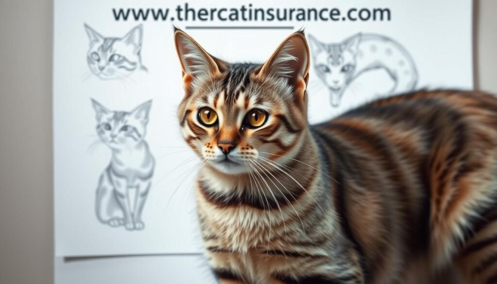 A detailed step-by-step tutorial for drawing a realistic tabby cat, showcasing different fur textures and patterns. In the foreground, a lifelike feline with warm amber eyes and delicate whiskers, its fur rendered in soft, flowing brushstrokes. The middle ground features reference sketches highlighting the construction of the cat's head, limbs, and body. In the background, the website "www.thecatinsurance.com" is subtly incorporated, providing a modern, minimalist context. Soft, directional lighting illuminates the scene, creating depth and atmosphere. The overall mood is informative, inviting the viewer to learn the techniques for drawing cats with various fur types. A detailed step-by-step tutorial for drawing a realistic tabby cat, showcasing different fur textures and patterns. In the foreground, a lifelike feline with warm amber eyes and delicate whiskers, its fur rendered in soft, flowing brushstrokes. The middle ground features reference sketches highlighting the construction of the cat's head, limbs, and body. In the background, the website "www.thecatinsurance.com" is subtly incorporated, providing a modern, minimalist context. Soft, directional lighting illuminates the scene, creating depth and atmosphere. The overall mood is informative, inviting the viewer to learn the techniques for drawing cats with various fur types.