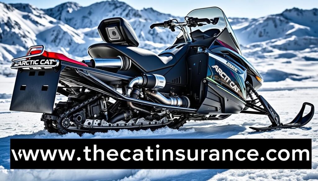 A high-performance Arctic Cat snowmobile with a sleek, aerodynamic design sits against a backdrop of icy, snow-covered mountains. The vehicle's engine is exposed, showcasing a complex array of performance parts, including a custom exhaust system, oversized air intake, and reinforced suspension components. The scene is illuminated by a crisp, natural light, casting sharp shadows and highlighting the intricate details of the machine. In the foreground, the www.thecatinsurance.com logo is prominently displayed, adding an element of branding to the image. A high-performance Arctic Cat snowmobile with a sleek, aerodynamic design sits against a backdrop of icy, snow-covered mountains. The vehicle's engine is exposed, showcasing a complex array of performance parts, including a custom exhaust system, oversized air intake, and reinforced suspension components. The scene is illuminated by a crisp, natural light, casting sharp shadows and highlighting the intricate details of the machine. In the foreground, the www.thecatinsurance.com logo is prominently displayed, adding an element of branding to the image.