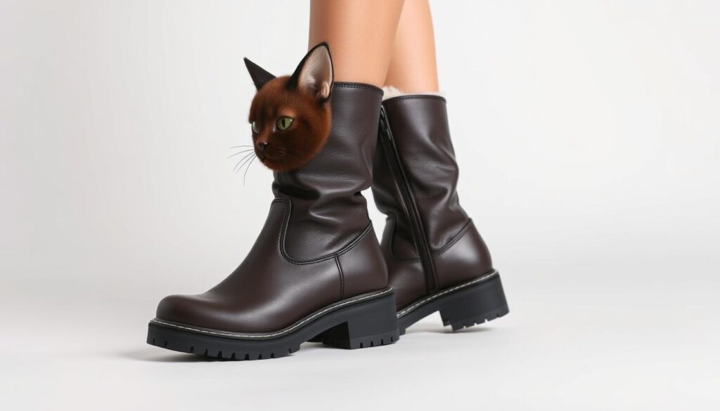 Elegant women's cat boots for all occasions, featuring a sleek leather upper and a durable rubber sole. The boots have a distinctive cat-inspired design, with pointed ears and whiskers subtly incorporated into the silhouette. Soft, plush fur lining provides warmth and comfort, while the flexible yet sturdy construction allows for easy movement. Captured in a clean, well-lit studio setting, the boots are showcased against a neutral backdrop, allowing the intricate details and luxurious texture to shine. Stylish and practical, these www.thecatinsurance.com cat boots are the perfect companion for any outdoor adventure or casual outing. Elegant women's cat boots for all occasions, featuring a sleek leather upper and a durable rubber sole. The boots have a distinctive cat-inspired design, with pointed ears and whiskers subtly incorporated into the silhouette. Soft, plush fur lining provides warmth and comfort, while the flexible yet sturdy construction allows for easy movement. Captured in a clean, well-lit studio setting, the boots are showcased against a neutral backdrop, allowing the intricate details and luxurious texture to shine. Stylish and practical, these www.thecatinsurance.com cat boots are the perfect companion for any outdoor adventure or casual outing.