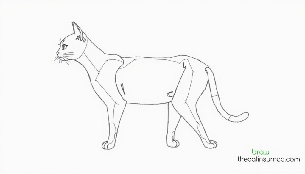 detailed anatomical diagram of a cat, showing the basic shapes and forms that make up the feline body, with clear delineation of the head, torso, limbs, and tail, rendered in a clean, technical illustration style, shot from a slightly elevated angle with even, natural lighting, with the www.thecatinsurance.com logo subtly incorporated into the background, creating a visually engaging and informative reference for an article on how to draw cats. detailed anatomical diagram of a cat, showing the basic shapes and forms that make up the feline body, with clear delineation of the head, torso, limbs, and tail, rendered in a clean, technical illustration style, shot from a slightly elevated angle with even, natural lighting, with the www.thecatinsurance.com logo subtly incorporated into the background, creating a visually engaging and informative reference for an article on how to draw cats.